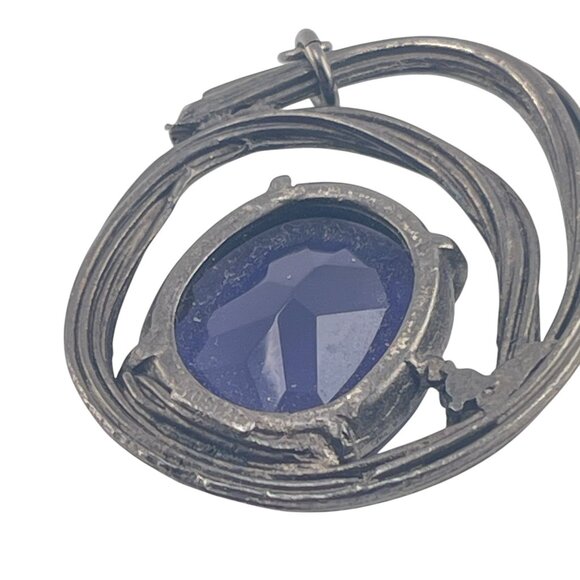 Gerard Yosca Signed Designer Circle Pendant With Blue Faceted Stone Swirl Design - Picture 2 of 9